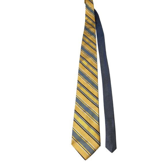 Tommy Hilfiger Men's Tie Silk Striped Yellow Blue 58 Inch Made In USA Preowned - Picture 1 of 5